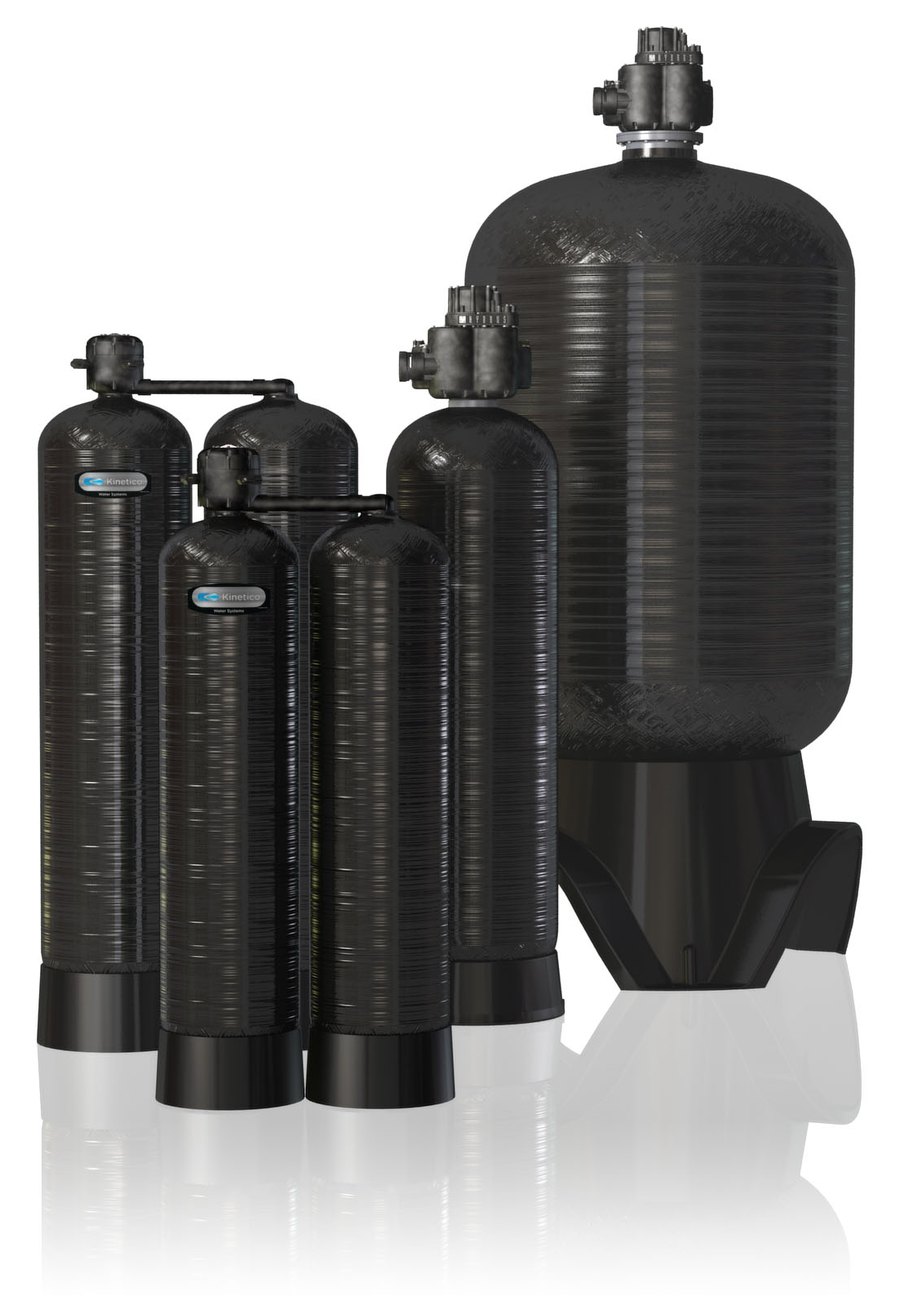 Commercial-scale Kinetico softener and filter tanks sized for business water demand