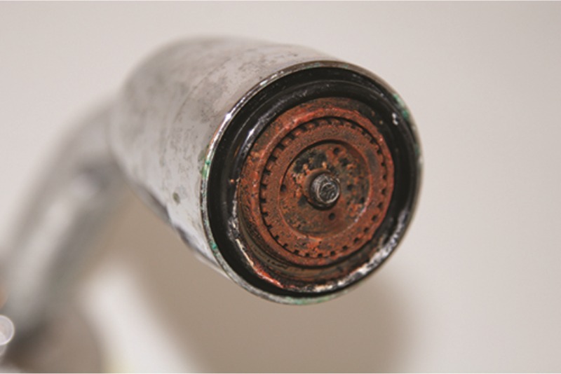 Iron staining on a shower head